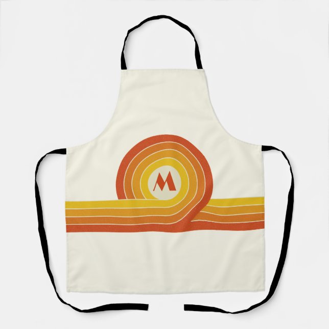 Yellow and orange retro style circles and lines  apron (Front)