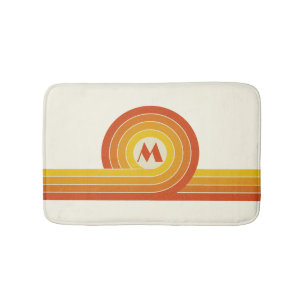 Yellow and orange retro style circles and lines bath mat