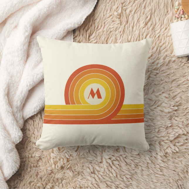 Yellow and orange retro style circles and lines  cushion (Blanket)