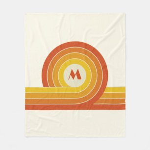 Yellow and orange retro style circles and lines fleece blanket