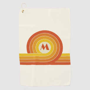 Yellow and orange retro style circles and lines golf towel
