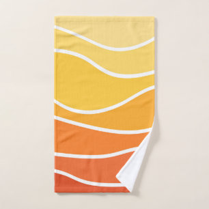 Yellow and orange retro style waves bath towel set
