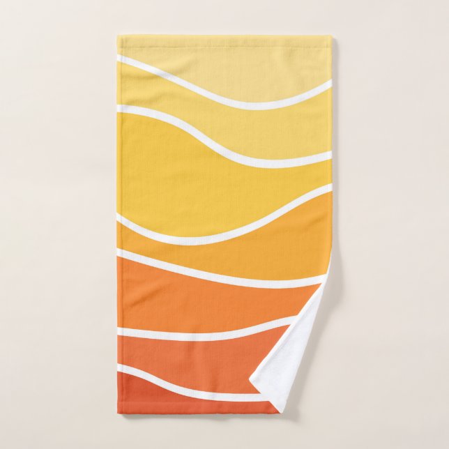 Yellow and orange retro style waves bath towel set (Hand Towel)