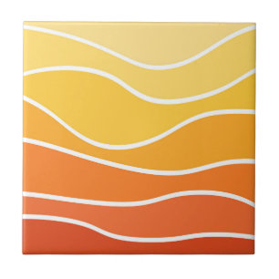 Yellow and orange retro style waves ceramic tile