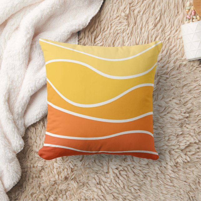 Yellow and orange retro style waves cushion (Blanket)