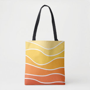 Yellow and orange retro style waves tote bag