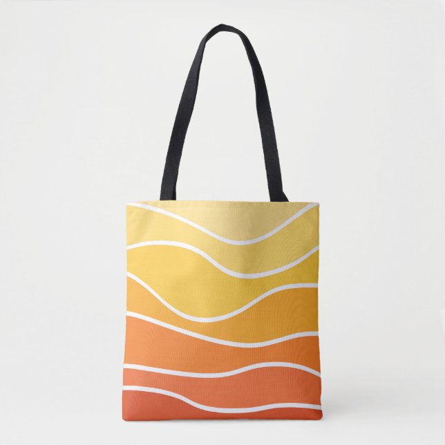 Yellow and orange retro style waves tote bag (Front)