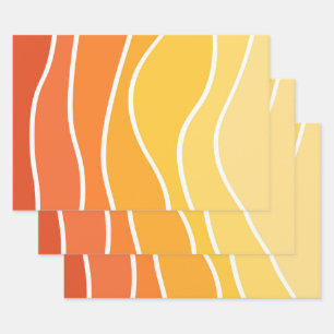 Yellow and orange retro style waves wrapping paper sheet