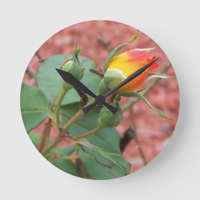 yellow and orange rose bud round clock (Front)