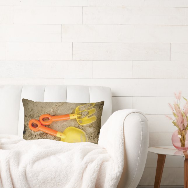 Yellow and Orange Sand Toys Beach Art Lumbar Cushion (Couch)