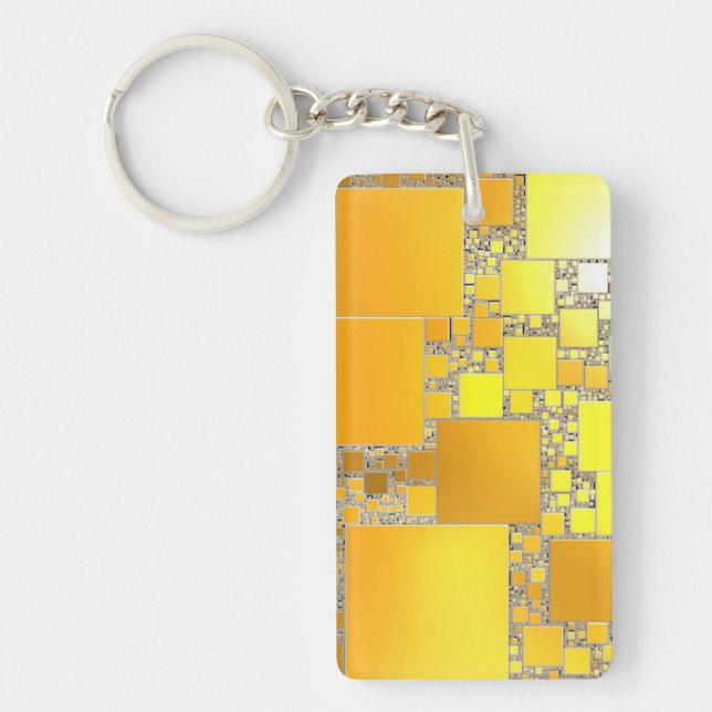 Yellow and Orange Squared Acrylic Key Ring (Front)