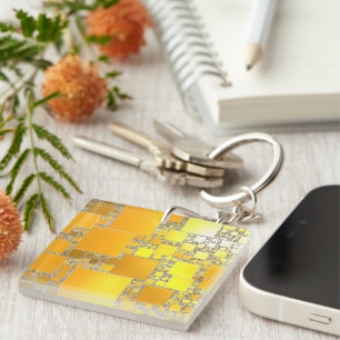 Yellow and Orange Squared Acrylic Key Ring