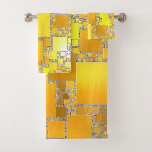 Yellow and Orange Squared Bath Towel Set