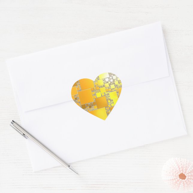 Yellow and Orange Squared Heart Stickers (Envelope)