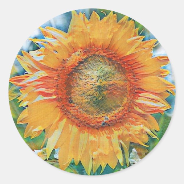 Yellow and orange sunflower painting classic round sticker (Front)