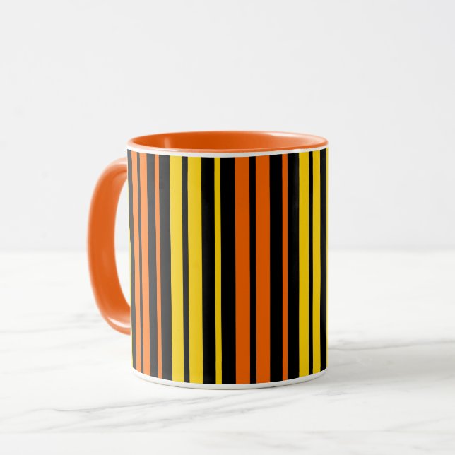 Yellow and Orange Vertical Stripes Black   Mug (Front Left)