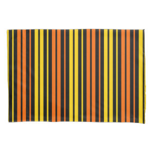Yellow and Orange Vertical Stripes Black Pillowcase