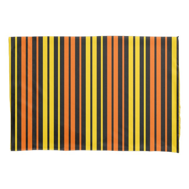 Yellow and Orange Vertical Stripes Black   Pillowcase (Front)