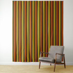 Yellow and Orange Vertical Stripes Black   Tapestry