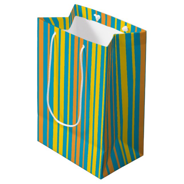 Yellow and Orange Vertical Stripes Blue   Medium Gift Bag (Front Angled)