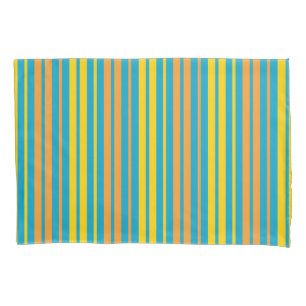 Yellow and Orange Vertical Stripes Blue Pillowcase