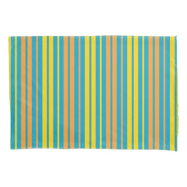 Yellow and Orange Vertical Stripes Blue   Pillowcase (Front)