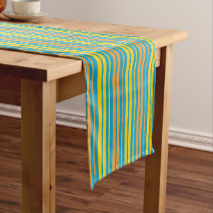 Yellow and Orange Vertical Stripes Blue Short Table Runner
