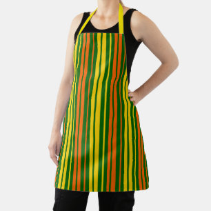 Yellow and Orange Vertical Stripes Green  Apron
