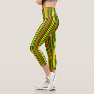 Yellow and Orange Vertical Stripes Green  Capri Leggings