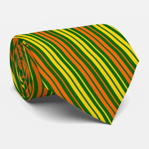 Yellow and Orange Vertical Stripes Green Tie