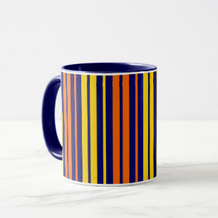 Yellow and Orange Vertical Stripes Navy Blue Mug