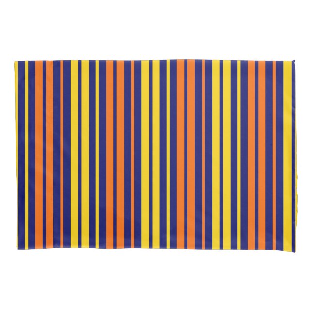 Yellow and Orange Vertical Stripes Navy Blue  Pillowcase (Front)