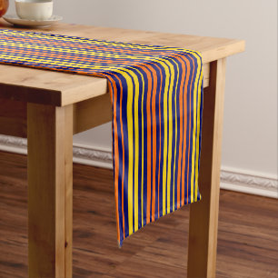 Yellow and Orange Vertical Stripes Navy Blue Short Table Runner