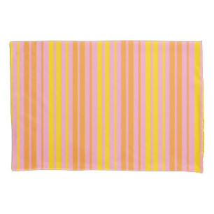 Yellow and Orange Vertical Stripes Pink Pillowcase