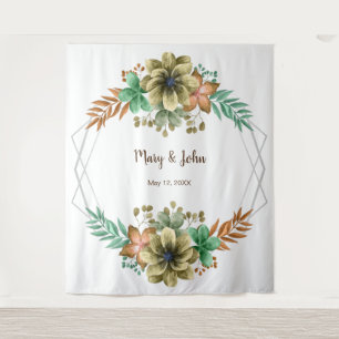 Yellow And Orange Watercolor Floral Wedding Photo Tapestry