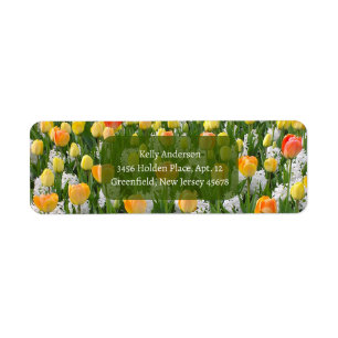 YELLOW AND PEACH TULIPS WITH WHITE HYACINTHS LABEL RETURN ADDRESS LABEL