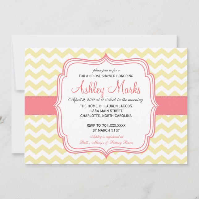 Yellow and Pink Cheveron Invitaiton Invitation (Front)
