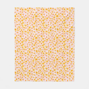 Yellow and pink daisy pattern, white background Fleece Blanket