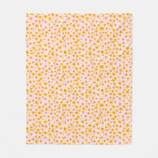  Yellow and pink daisy pattern, white background Fleece Blanket (Front)
