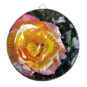 yellow and pink dartboard