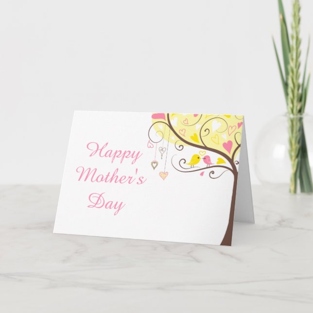 Yellow and Pink Floral Bird Mother's Day Card (Front)