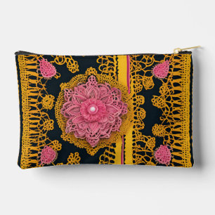 Yellow and pink floral patterns AI art Accessory Pouch