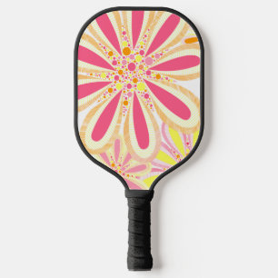 Yellow and Pink Floral Pickleball Paddle