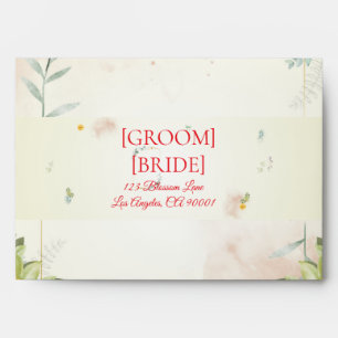 Yellow and Pink Floral Wedding Address Label Envelope