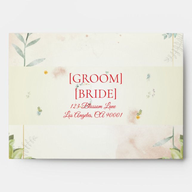 Yellow and Pink Floral Wedding Address Label Envelope (Front)