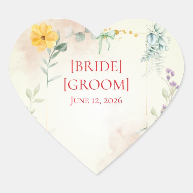 Yellow and Pink Floral Wedding Sticker (Front)