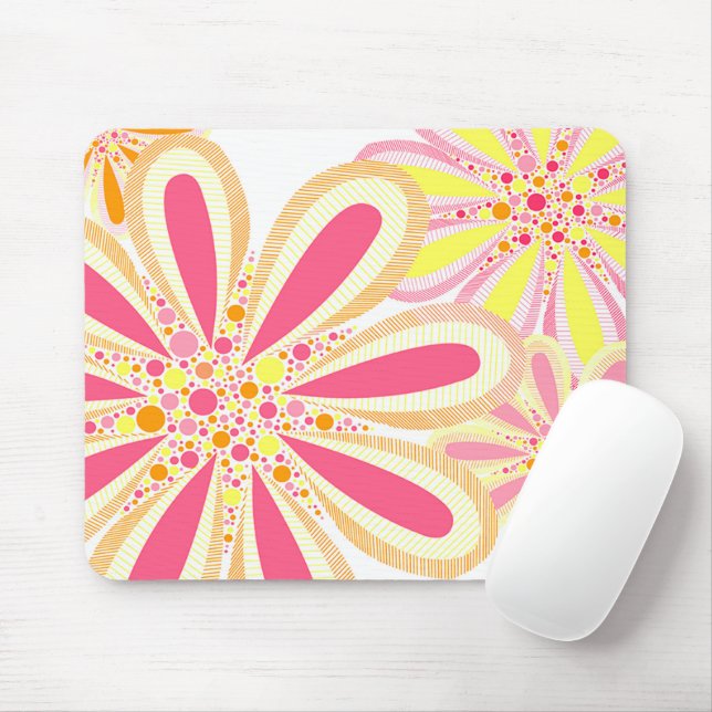 Yellow and Pink Flowers Mouse Pad (With Mouse)