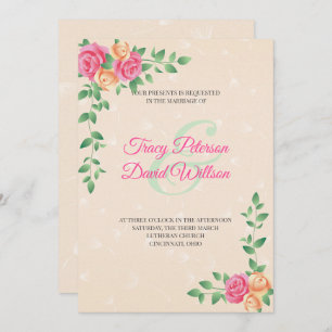 Yellow And Pink Flowers Wedding Invitation