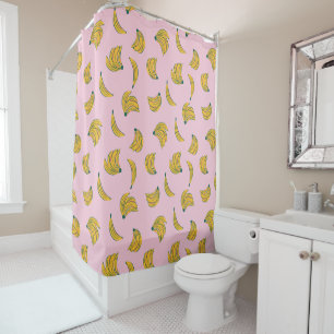 Yellow and Pink Funky Hipster Banana Pattern Shower Curtain