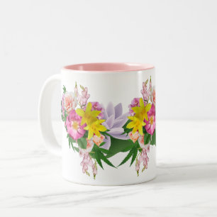 Yellow and Pink Garden Flowers – Elegant Floral  Two-Tone Coffee Mug